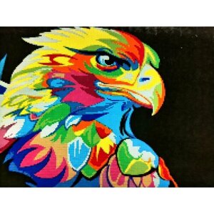 Алмазная мозаика квадратные стразы 40*50 радужный сокол, орёл, птицы, поп-арт, абстракция, животные, ящерица, саламандра