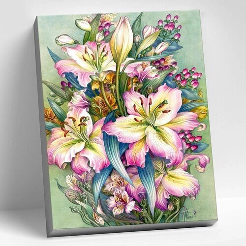 Алмазная мозаика на холсте 40х50 Розовые лилии, 35 цветов от компании М.Видео - фото 1