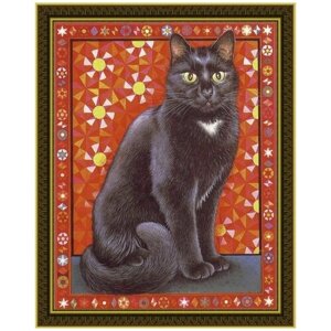 Алмазная мозаика на холсте с подрамником (картина круглыми стразами) 40х50 Черный кот