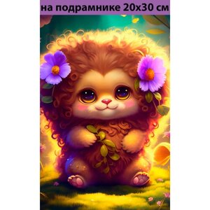 Алмазная мозаика на подрамнике 20х30 Львенок, алмазная живопись 30х20, 30*20, Наборы с круглыми стразами полная выкладка