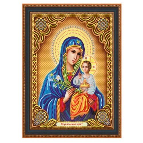 Алмазная мозаика на подрамнике 27x33 см / круглые стразы / Икона Божией Матери. Неувядаемый цвет от компании М.Видео - фото 1