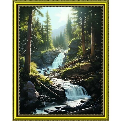 Алмазная мозаика на подрамнике 40*50 "Горный лесной водопад" от компании М.Видео - фото 1
