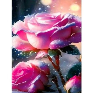 Алмазная мозаика на подрамнике 40*50 "Розовые розы в инее"