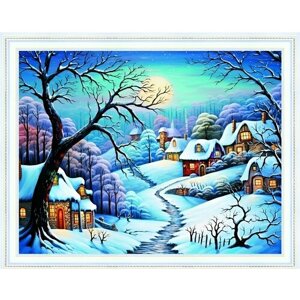Алмазная мозаика на подрамнике 40*50 "Сказочные зимние домики"