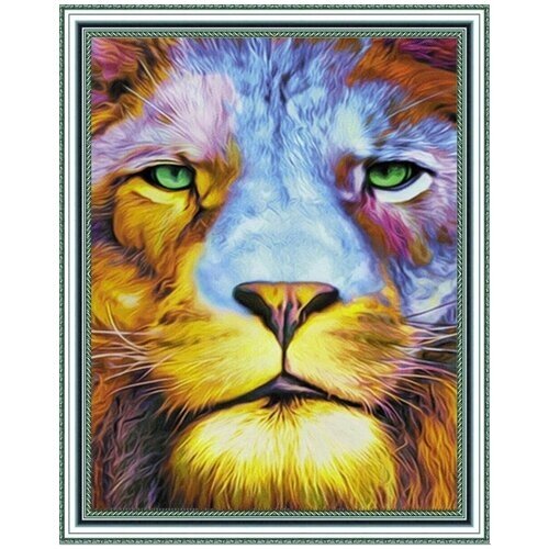 Алмазная мозаика на подрамнике 40х50 Разноцветный лев / Картина стразами от компании М.Видео - фото 1