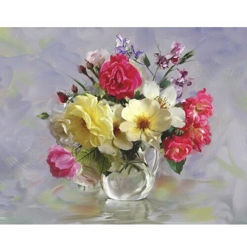 Алмазная мозаика на подрамнике 40x50 Цветы в вазе натюрморт от компании М.Видео - фото 1