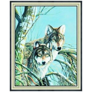 Алмазная мозаика на подрамнике (картина стразами) 40х50 Волки возле дерева