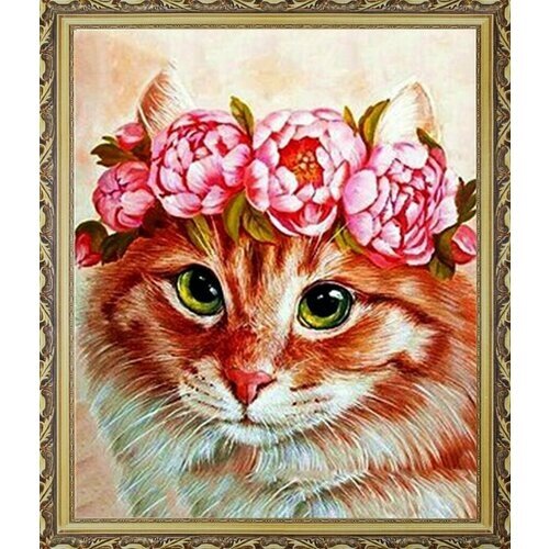 Алмазная мозаика на подрамнике "Кошка в цветах" 40х50 см, цветов-22 от компании М.Видео - фото 1