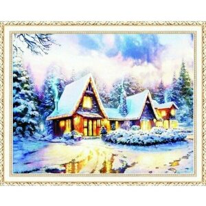 Алмазная мозаика на подрамнике полная выкладка круглые стразы 40*50 "Рождественские домики "