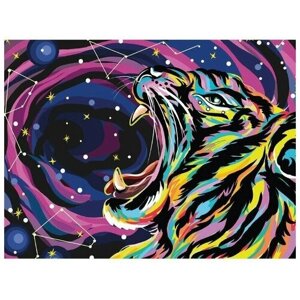 Алмазная мозаика на подрамнике с полным заполнением «Звёздный тигр», 30х40см