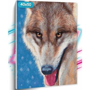 Алмазная мозаика на подрамнике "Волк" , 40х50 см, Вышивка круглыми стразами, Набор для творчества, Полная выкладка "ТТ", с животными