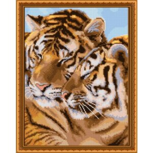 Алмазная мозаика "Нежность" на подрамнике, 30х40 см, животные/тигр