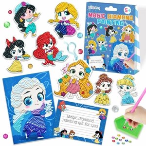 Алмазная мозаика подарочный набор принцессы / Набор для творчества для девочек / Мозаика алмазная брелок, наклейки, открытка из страз для детей