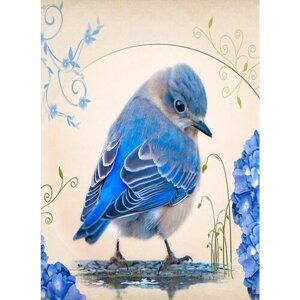 Алмазная мозаика "Синяя птичка" на подрамнике 40х50, полная выкладка 35х45 (картина стразами, алмазная вышивка)