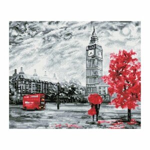 Алмазная мозаика ТРИ совы "Красный Лондон", 40х50 см, холст, 15 цветов, картонная коробка с пластиковой ручкой (АМ4050_47560)