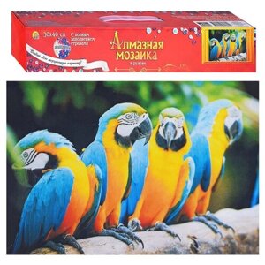 Алмазная мозаика "Яркие попугаи на ветке", 30х40 см