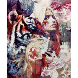 Алмазные мозаика квадратные стразы, 40/50 девушка лисица, лев, животные, фьюжн, фэнтези, мистика, лицо. Тигр