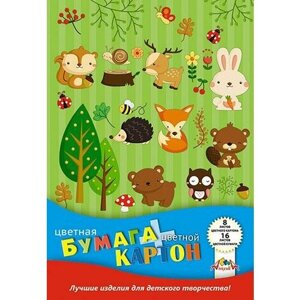 АппликА Набор для детского творчества "Лесные друзья", А4, картон цветной 8 листов + бумага цветная 16 листов