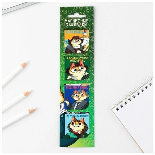 ArtFox Магнитные закладки в открытке, 4 шт «Коты учёные» от компании М.Видео - фото 1