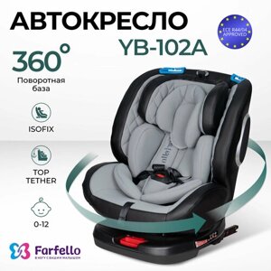 Автокресло детское ISOFIX Farfello YB102A, от 0 до 12 лет, от 0 до 36 кг, экокожа, в комплекте анатомический вкладыш, цвет серый