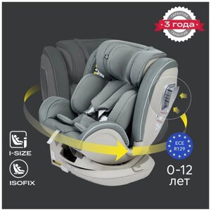 Автокресло детское от 0-12 лет, автокресло i-size, поворот на 360, I-Unix Happy Baby, isofix, группа 0+1/2/3 (0-36 кг), экокожа, темно-зеленый