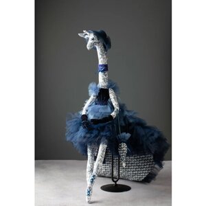 Авторская кукла "Жираф в стиле Диор синяя" ручная работа, интерьерная