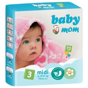 Baby Mom подгузники 3 midi (4-9 кг) дневные/ночные, 70 шт., белый