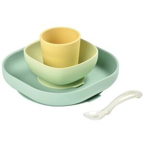 Beaba Silicine Meal Набор посуды: 2 тарелки, стакан, ложка, Yellow