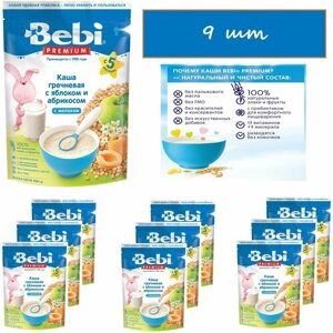 Bebi Premium молочная каша Гречневая с яблоком и абрикосом с 5 мес. 200 гр*9шт