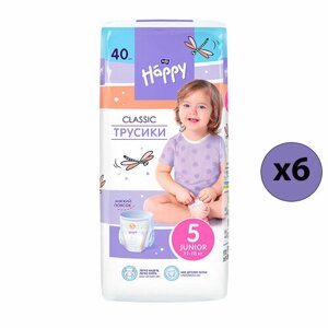 Bella Baby Happy Трусики Classic Junior 5, 11-18 кг, 40 шт, 6 упаковок