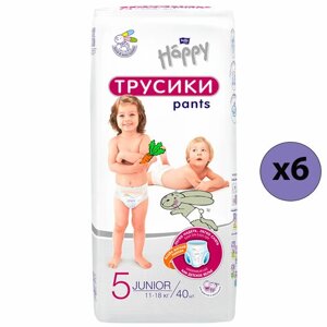Bella Baby Happy Трусики Junior 5, 11-18 кг, 40 шт, 6 упаковок