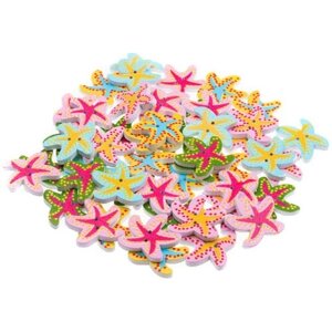 Белоснежка 901-DB Пуговицы декоративные Морские звезды 50 шт. 2 см. цветные / Для оформления открыток, скрапбукинга, игрушек, кукол