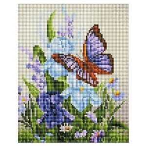 Белоснежка Алмазная мозаика "Бабочка на ирисах"20х25 см. На холсте / Полная выкладка