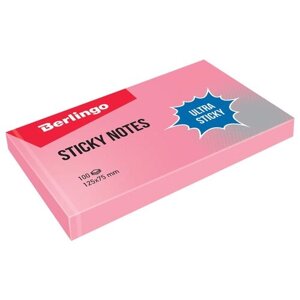 Berlingo Набор блоков самоклеящихся Ultra Sticky, 125х75 мм, 100 л, 12 шт пастель розовая 70 г/м² 100 листов