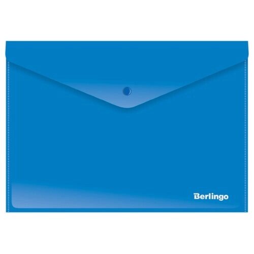 Berlingo папка-конверт на кнопке А4, пластик непрозрачный 180 мкм, синий от компании М.Видео - фото 1