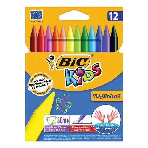 BIC Мелки пластиковые bic plastidecor , 12 цветов, ультрапрочные, круглые, картонная упаковка, подвес, 945764 от компании М.Видео - фото 1