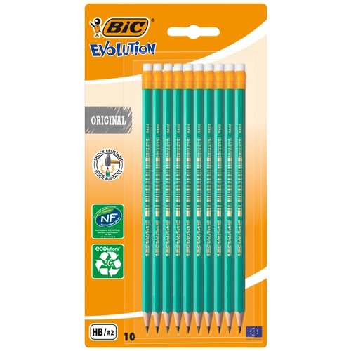 BIC Набор чернографитных карандашей Evolution Original с ластиками 10шт зеленый от компании М.Видео - фото 1