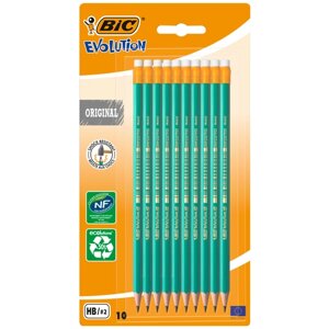 BIC Набор чернографитных карандашей Evolution Original с ластиками 10шт зеленый