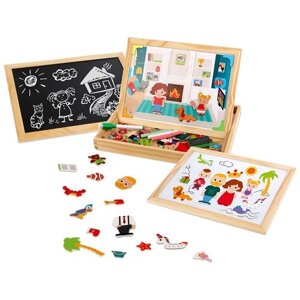 Бизи-чемоданчик "Дружная семья"доска для рисования, меловая доска, фигурки на магнитах, 2 игровых фона, инструкция с готовыми играми