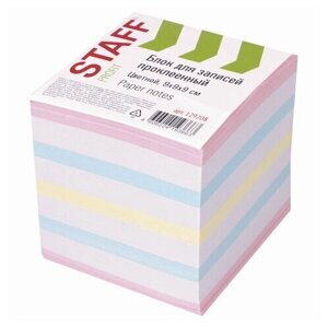 Блок-кубик для записей Staff, 90x90x90мм, проклеенный, белый/цветной (129208), 12шт.