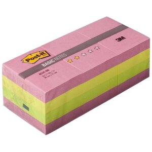 Блок-кубик Post-it Basic 653R-BN,38х51, неон. радуга, набор 12 бл. по 10