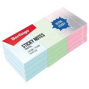 Блок самоклеящийся Berlingo "Ultra Sticky" пастельные цвета 12 х 100 листов 50х40