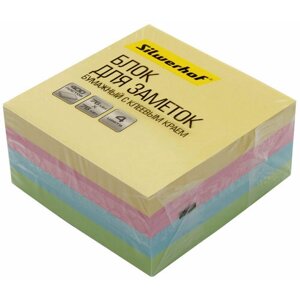 Блок самоклеящийся бумажный Silwerhof размер 76x76 мм, 400 листов, цвет пастель, 4 цвета в упаковке, коробка 18 шт. (1518013)
