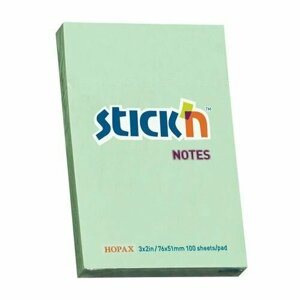 Блок самоклеящийся бумажный STICK`N 21147, 51x76, 100 л, пастель, зеленый