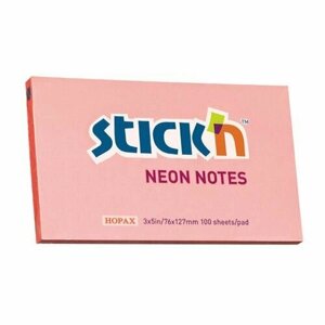 Блок самоклеящийся бумажный STICK`N 21170, 76x127, 100 л, неон, розовый