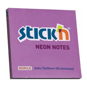 Блок самоклеящийся бумажный Stick`n 21210 76x76мм 100лист. 76г/м2 неон фиолетовый