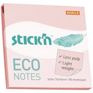 Блок самоклеящийся бумажный Stick`n ECO 21746 76x76мм 100лист. 60г/м2 пастель розовый