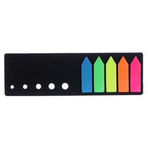 Блок-закладки "Стрелки" с липким краем 12 мм х 42 мм, пластик, 25 листов, в черной книжке, 5 флуоресцентных цветов