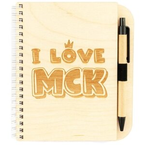 Блокнот деревянный с ручкой "Москва I love", сувенирная продукция