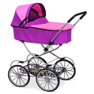 Большая коляска люлька с корзиной, серо-фиолетовая металлическая